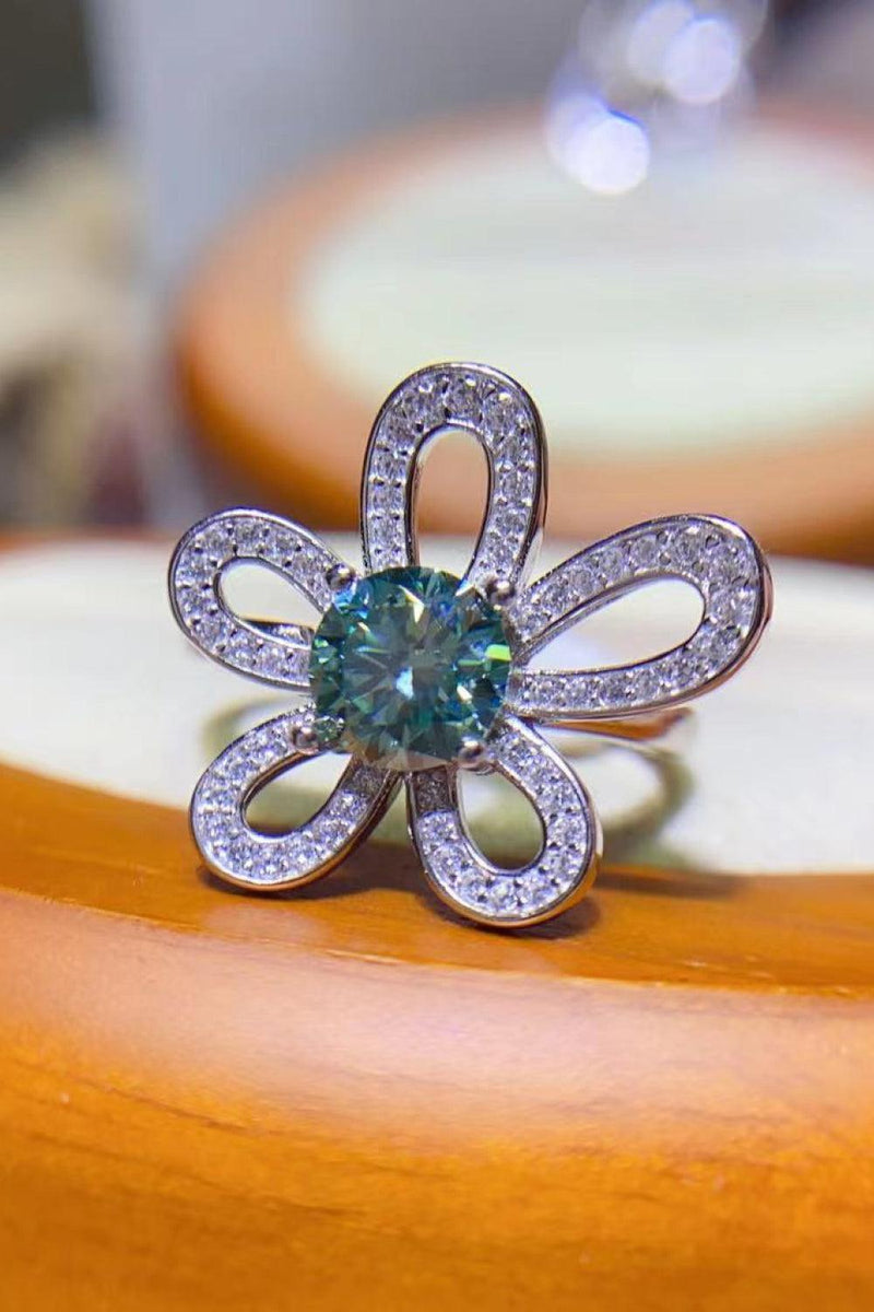 Hazel Blues® | 1 Carat Moissanite Flower Shape Open Ring - Hazel Blues®