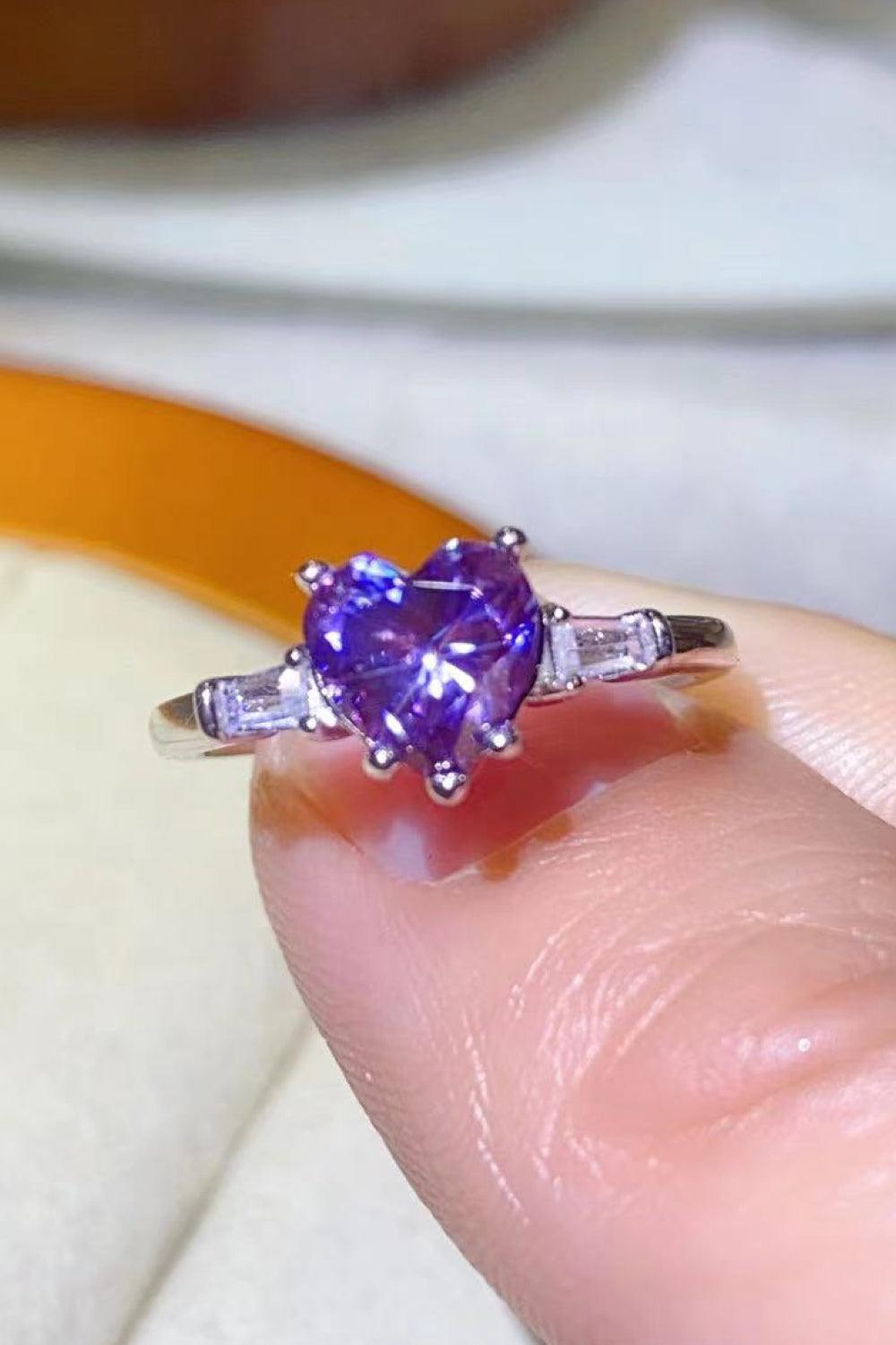 Hazel Blues® | 1 Carat Moissanite Heart-Shaped Platinum-Plated Ring in Purple - Hazel Blues®