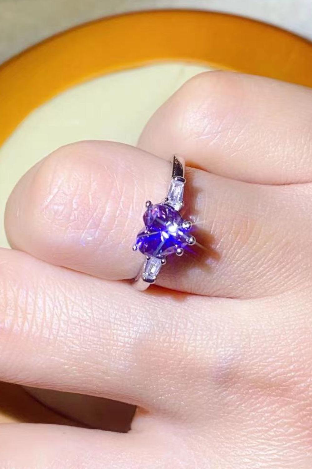 Hazel Blues® | 1 Carat Moissanite Heart-Shaped Platinum-Plated Ring in Purple - Hazel Blues®