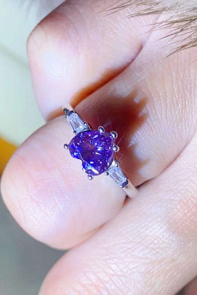 Hazel Blues® | 1 Carat Moissanite Heart-Shaped Platinum-Plated Ring in Purple - Hazel Blues®