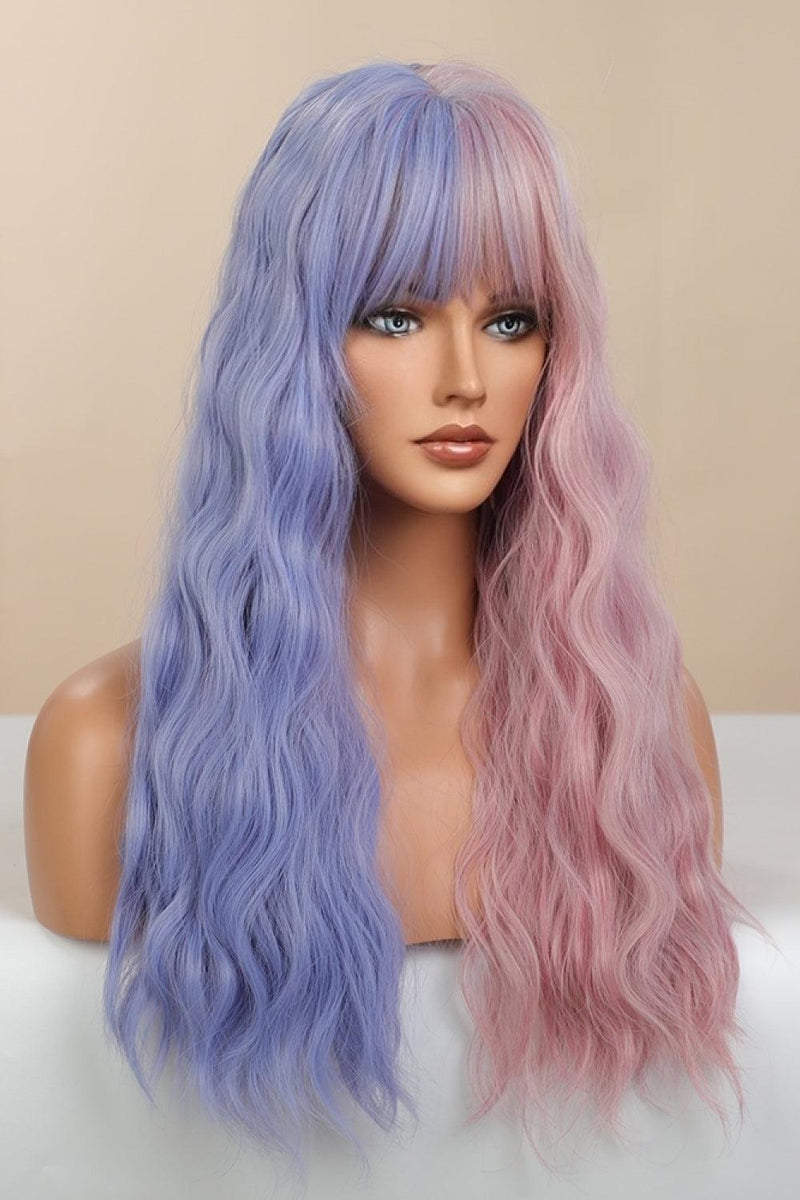 Dye Hazel Synthetic | Wave Long Blue/Pink Full-Machine Wigs in Blues® Split 13*1\