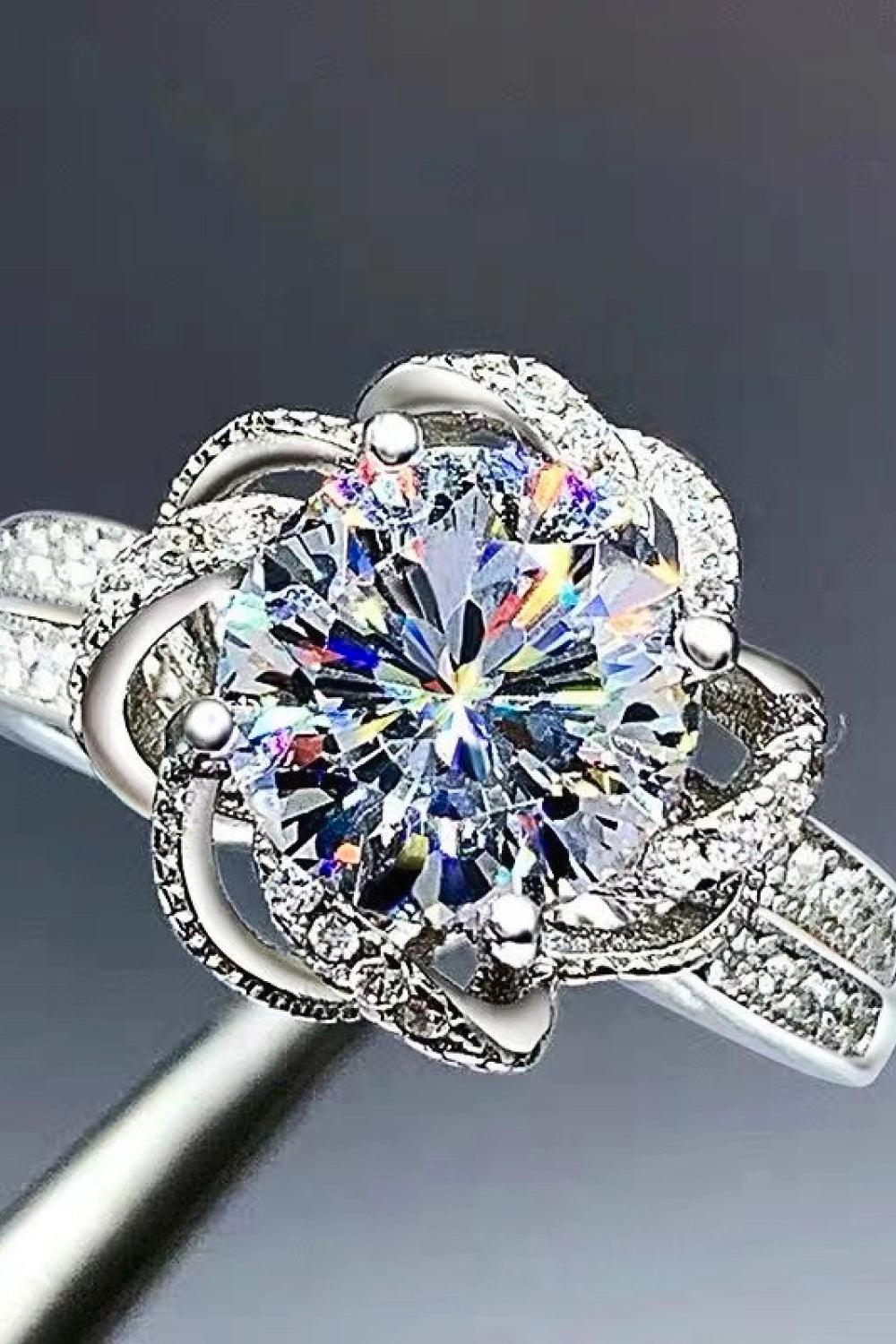 Hazel Blues® | 2 Carat Moissanite Floral Platinum-Plated Ring - Hazel Blues®