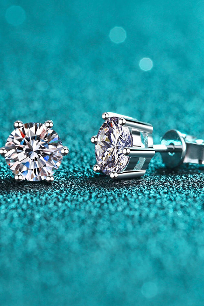 Hazel Blues® | 925 Sterling Silver 6-Prong 2 Carat Moissanite Stud Earrings - Hazel Blues®