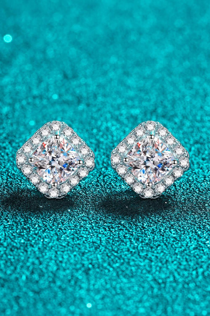 Hazel Blues® | 925 Sterling Silver Inlaid 2 Carat Moissanite Square Stud Earrings - Hazel Blues®