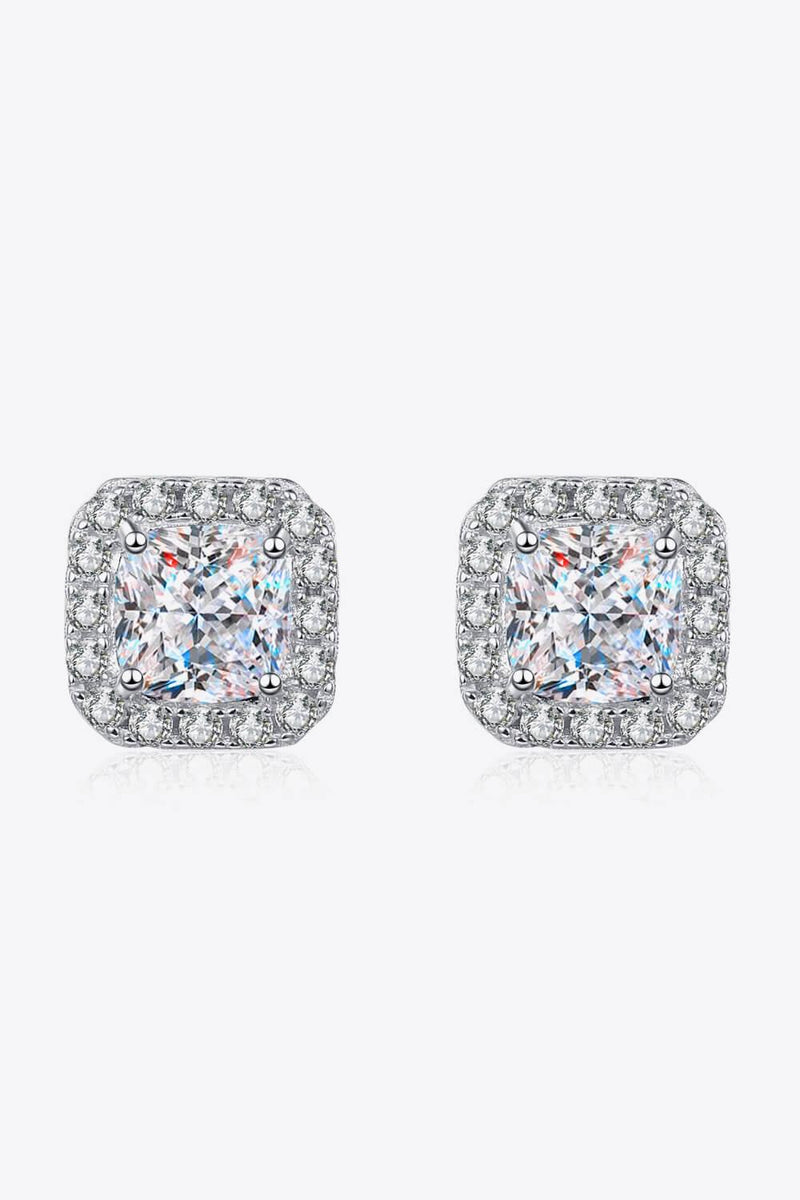 Hazel Blues® | 925 Sterling Silver Inlaid 2 Carat Moissanite Square Stud Earrings - Hazel Blues®