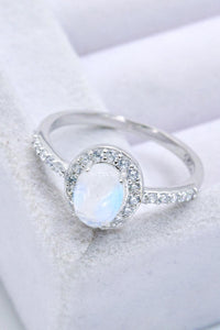 Hazel Blues® | 925 Sterling Silver Natural Moonstone Halo Ring - Hazel Blues®