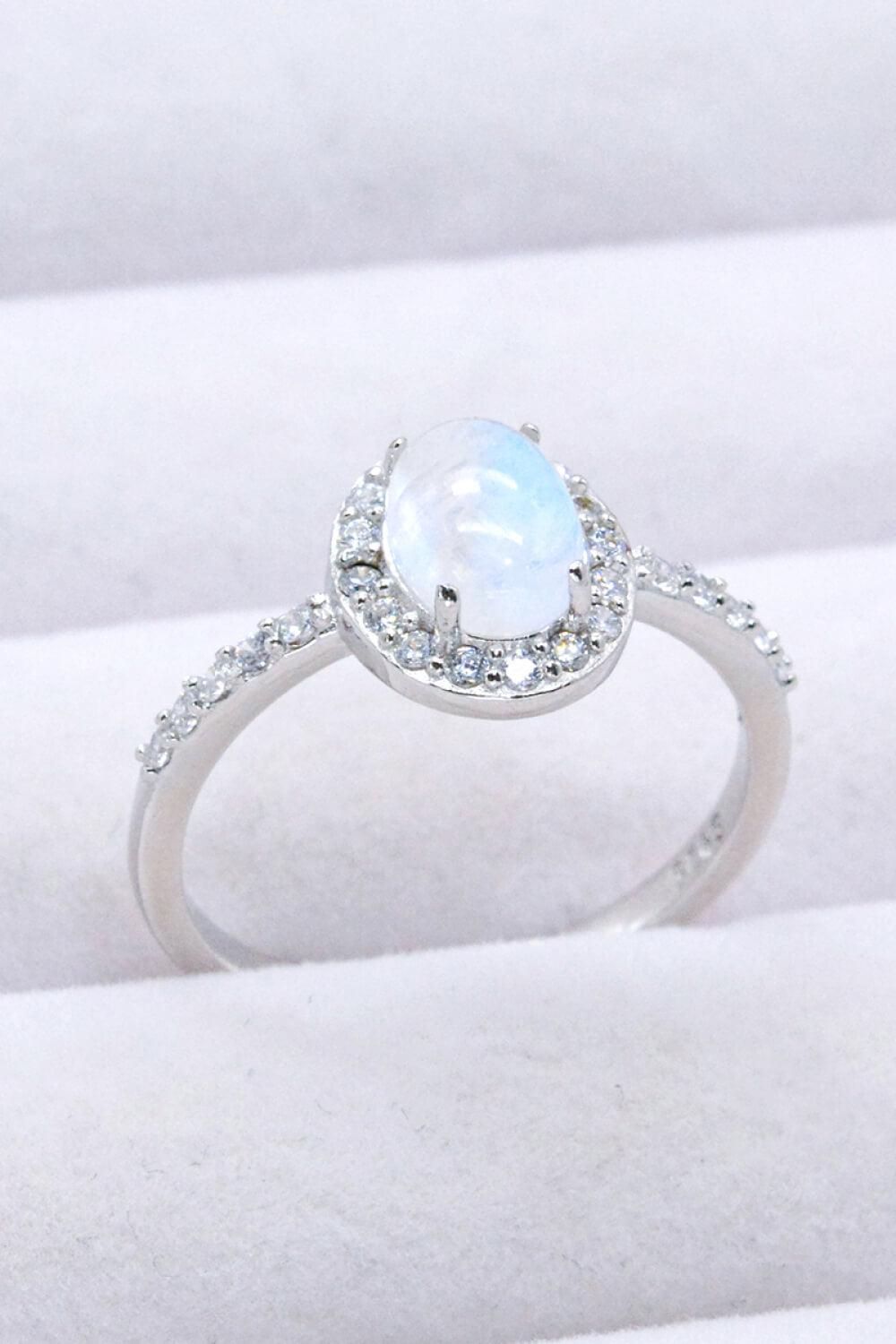 Hazel Blues® | 925 Sterling Silver Natural Moonstone Halo Ring - Hazel Blues®