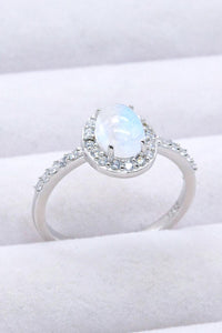 Hazel Blues® | 925 Sterling Silver Natural Moonstone Halo Ring - Hazel Blues®