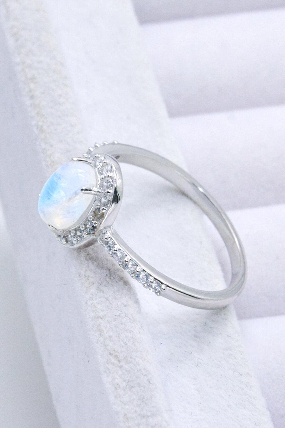 Hazel Blues® | 925 Sterling Silver Natural Moonstone Halo Ring - Hazel Blues®