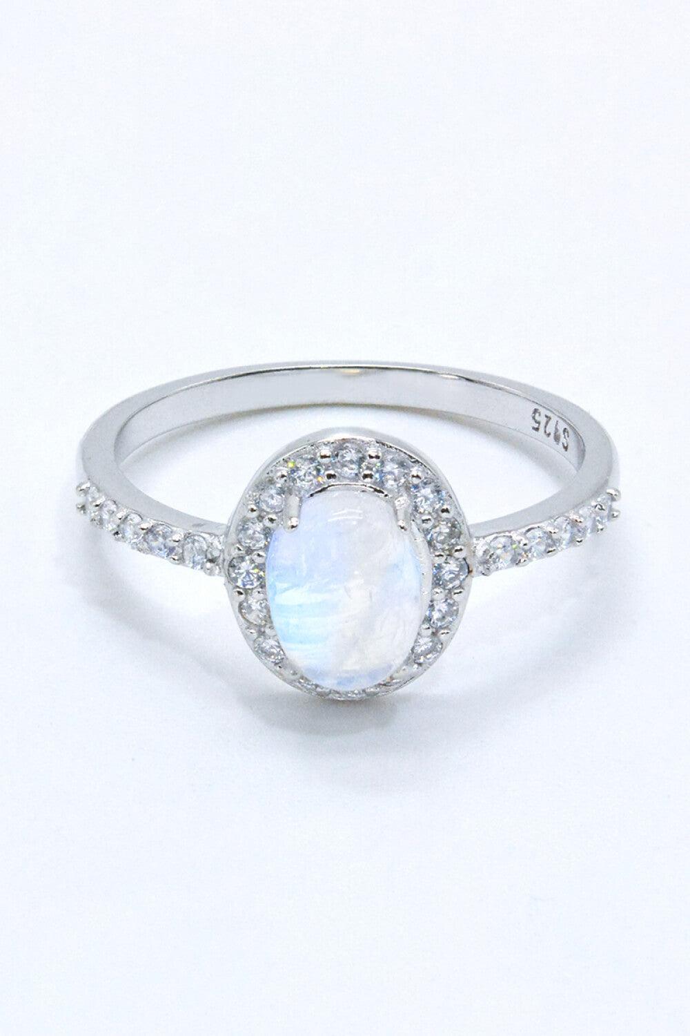 Hazel Blues® | 925 Sterling Silver Natural Moonstone Halo Ring - Hazel Blues®