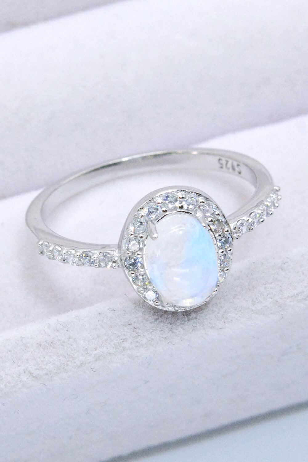 Hazel Blues® | 925 Sterling Silver Natural Moonstone Halo Ring - Hazel Blues®