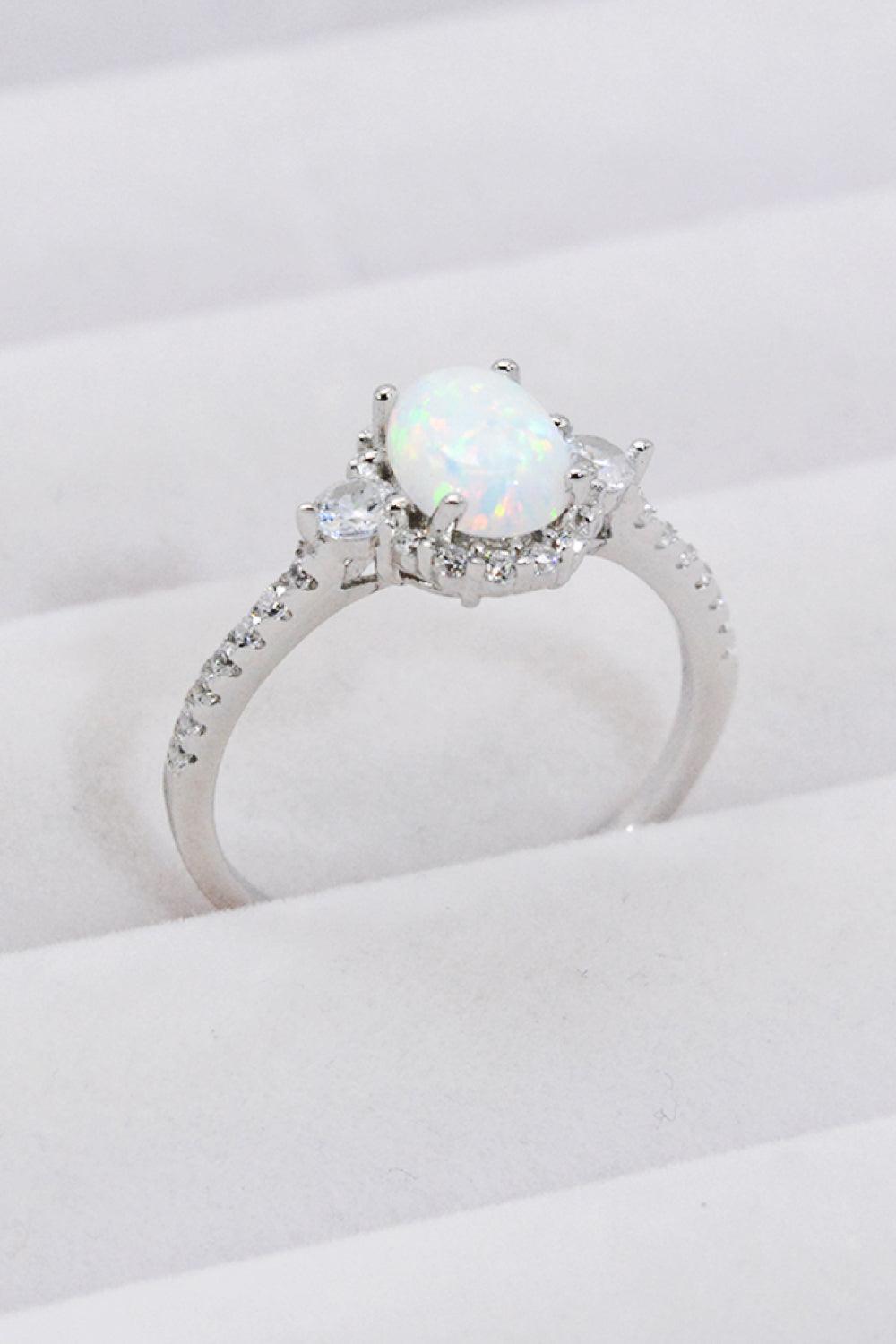 Hazel Blues® | 925 Sterling Silver Platinum-Plated Opal Ring - Hazel Blues®