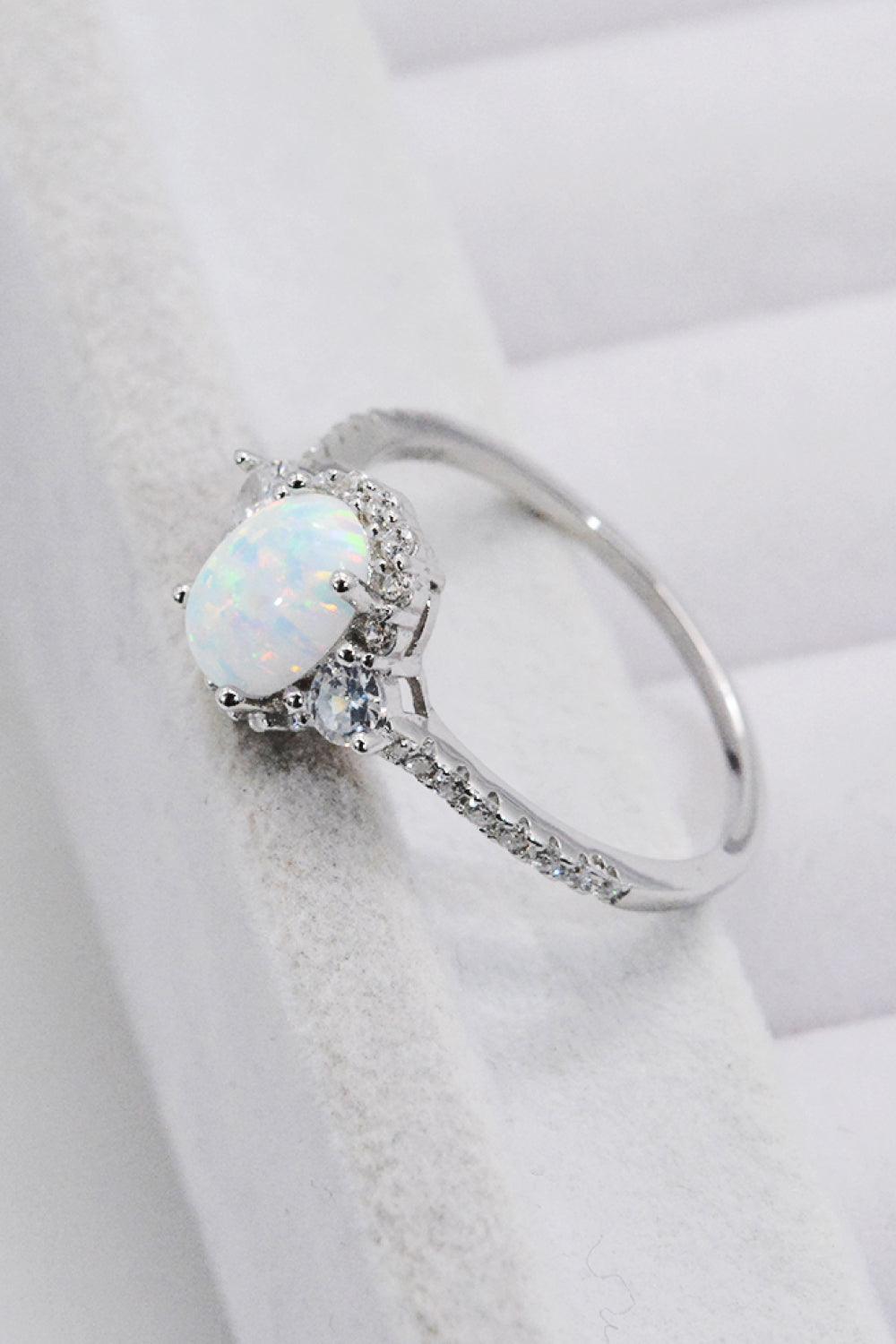 Hazel Blues® | 925 Sterling Silver Platinum-Plated Opal Ring - Hazel Blues®