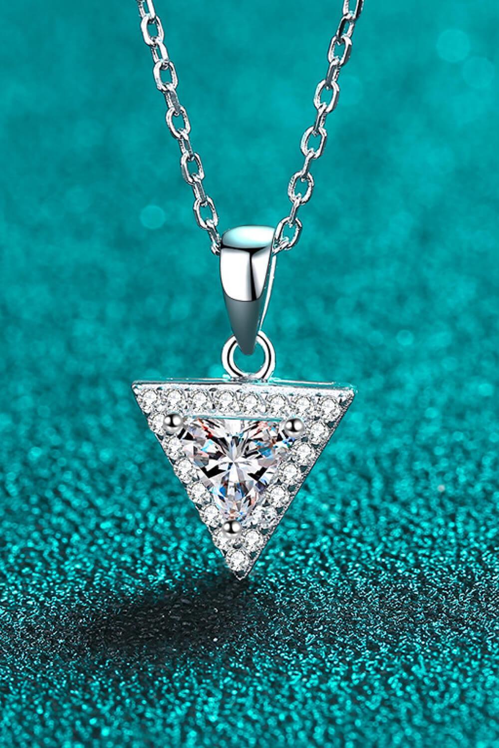 Hazel Blues® | 925 Sterling Silver Triangle Moissanite Pendant Necklace - Hazel Blues®