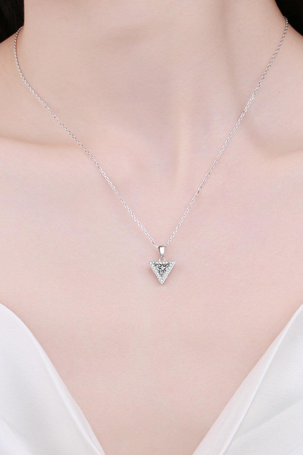 Hazel Blues® | 925 Sterling Silver Triangle Moissanite Pendant Necklace - Hazel Blues®