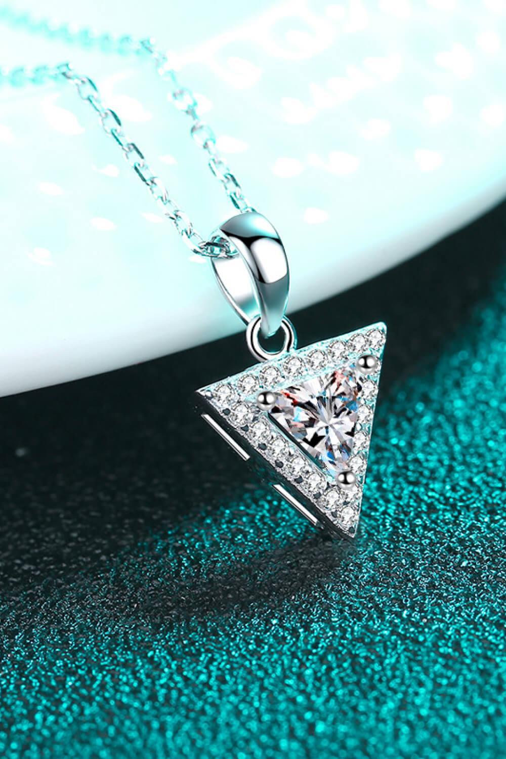 Hazel Blues® | 925 Sterling Silver Triangle Moissanite Pendant Necklace - Hazel Blues®