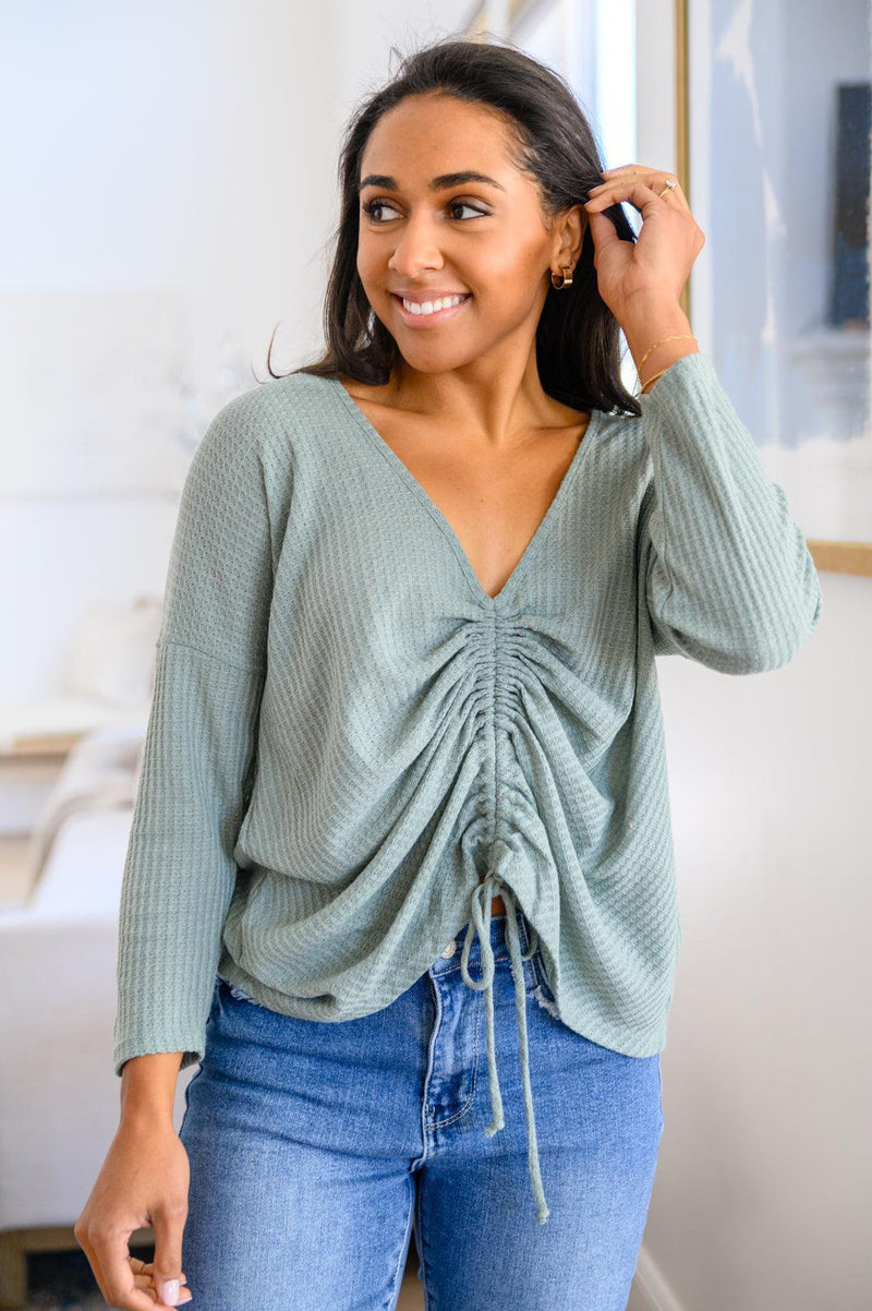 Hazel Blues® | Austin Waffle Knit Basic Top In Sage - Hazel Blues®