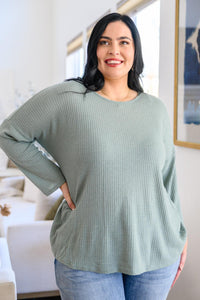 Hazel Blues® | Austin Waffle Knit Basic Top In Sage - Hazel Blues®