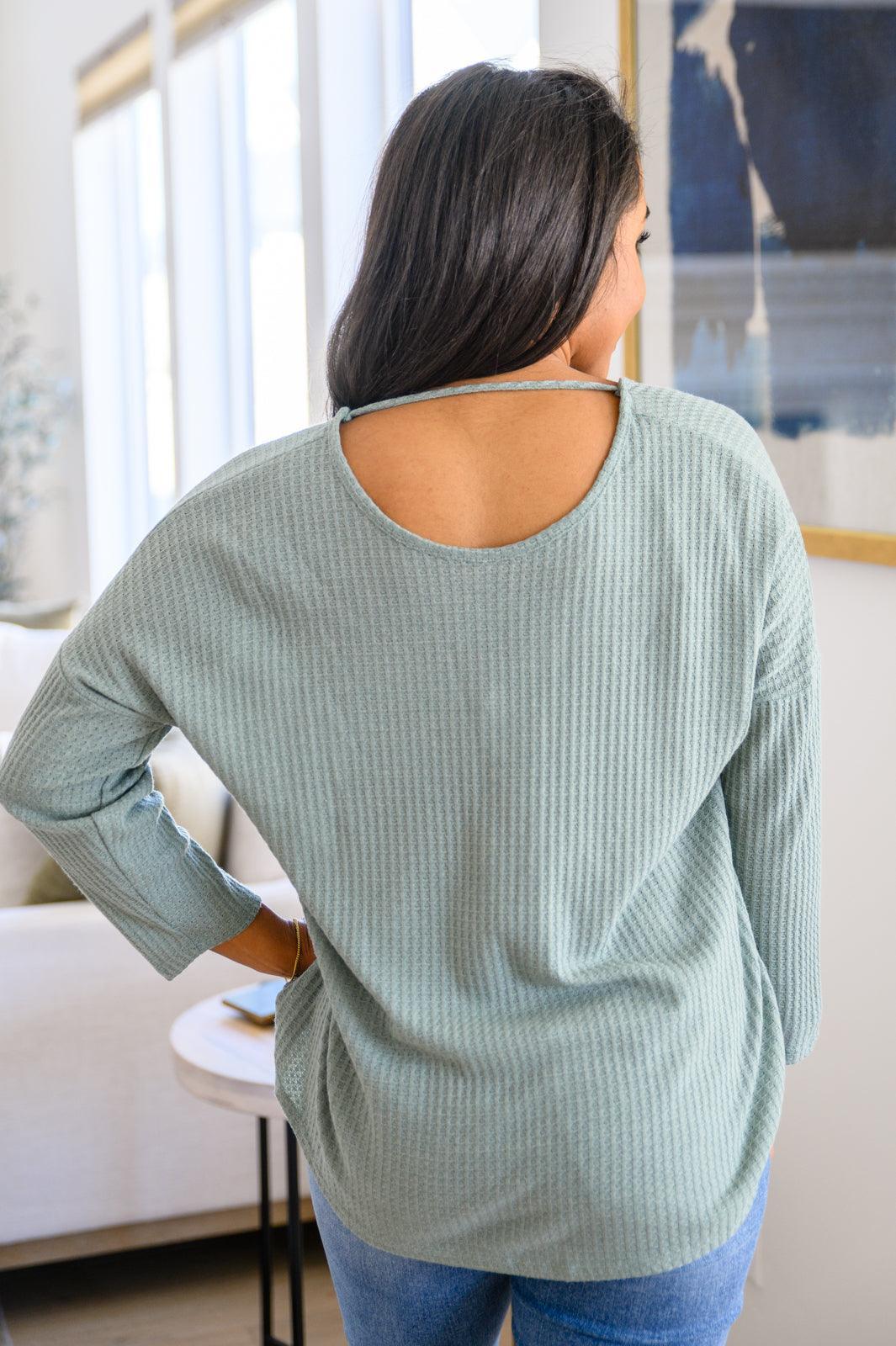 Hazel Blues® | Austin Waffle Knit Basic Top In Sage - Hazel Blues®