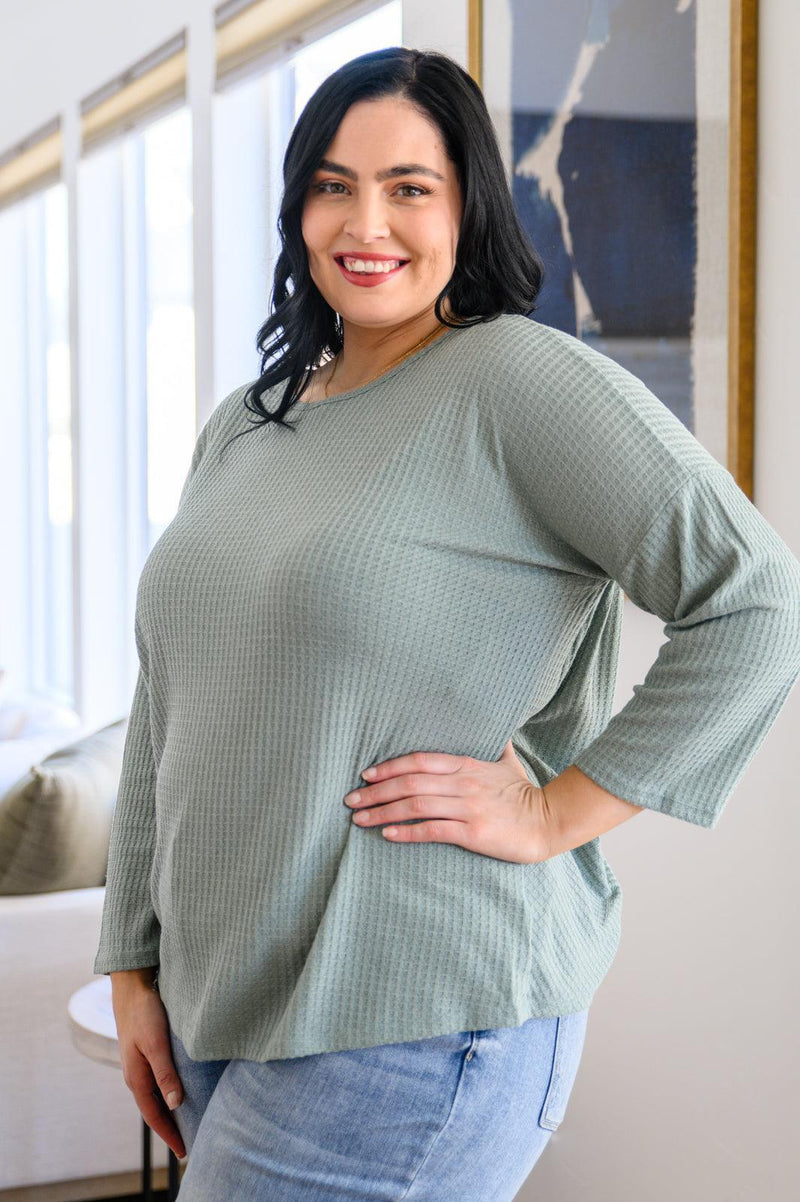 Hazel Blues® | Austin Waffle Knit Basic Top In Sage - Hazel Blues®