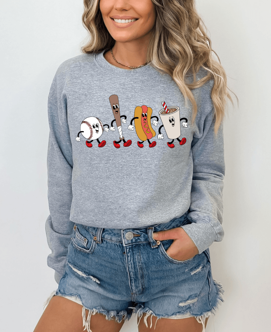 Hazel Blues® | Baseball Cartoon Graphic Sweatshirt - Hazel Blues®