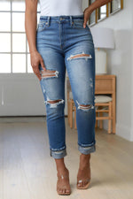Hazel Blues® | Belinda High Rise Distressed Straight Jeans - Hazel Blues®