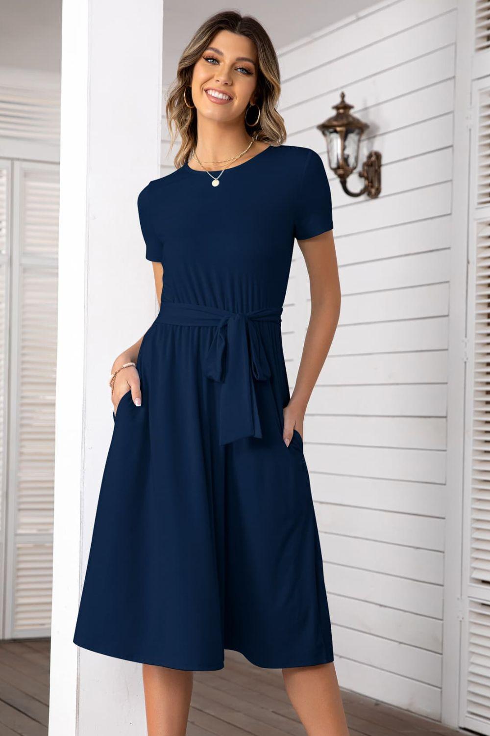 Hazel Blues® | Belted Tee Dress With Pockets - Hazel Blues®