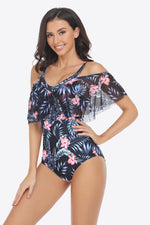 Hazel Blues® | Botanical Print Cold-Shoulder Layered One-Piece Swimsuit - Hazel Blues®