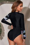 Hazel Blues® | Botanical Print Zip Up Long Sleeve One-Piece Swimsuit - Hazel Blues®