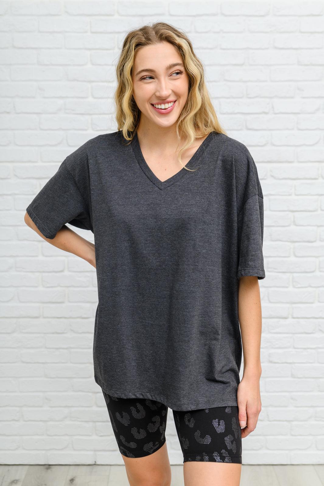 Hazel Blues® | Boxy V Neck Boyfriend Tee In Charcoal - Hazel Blues®