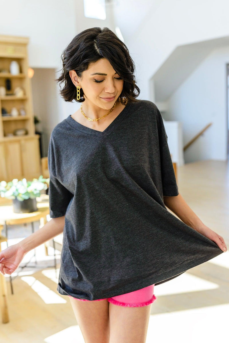 Hazel Blues® | Boxy V Neck Boyfriend Tee In Charcoal - Hazel Blues®