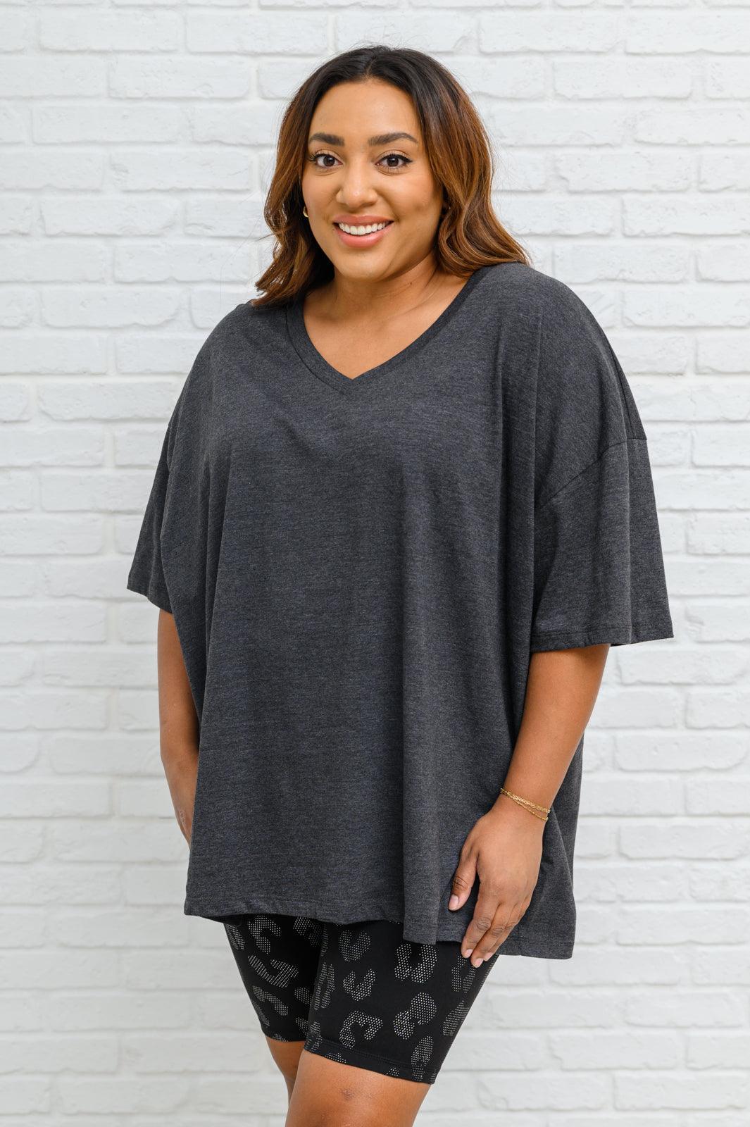 Hazel Blues® | Boxy V Neck Boyfriend Tee In Charcoal - Hazel Blues®