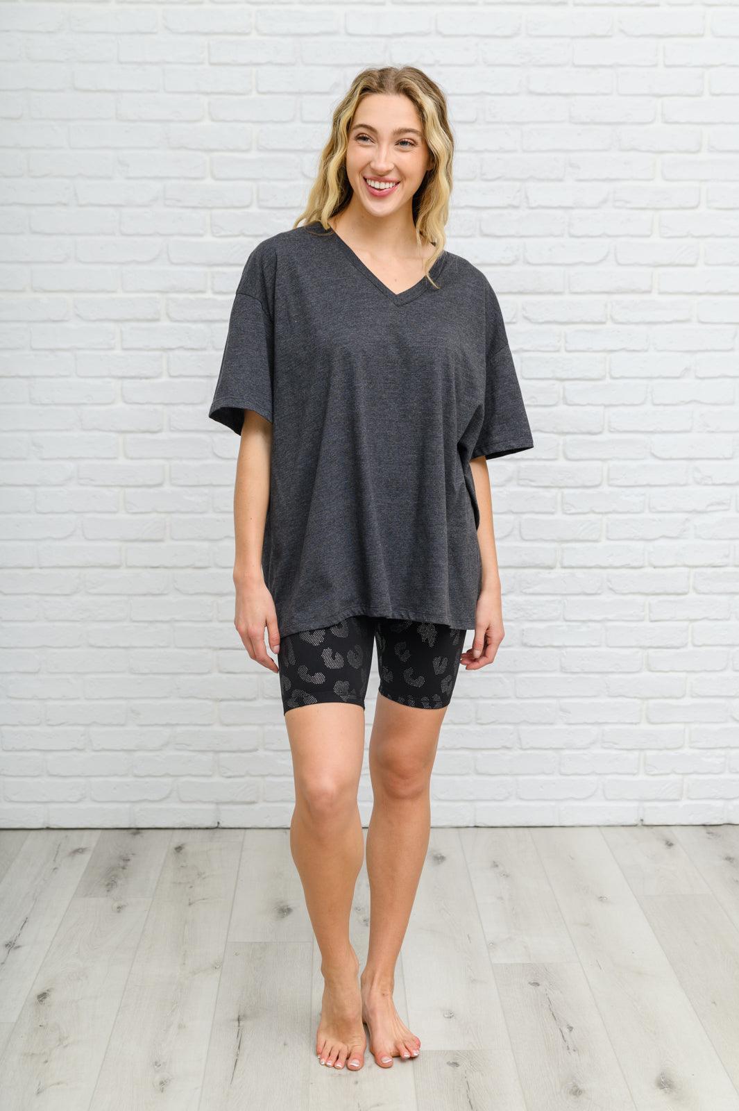 Hazel Blues® | Boxy V Neck Boyfriend Tee In Charcoal - Hazel Blues®