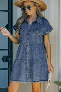 Hazel Blues® | Button Front Raw Hem Denim Dress - Hazel Blues®