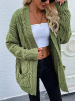 Hazel Blues® | Cable-Knit Open Front Cardigan with Front Pockets - Hazel Blues®
