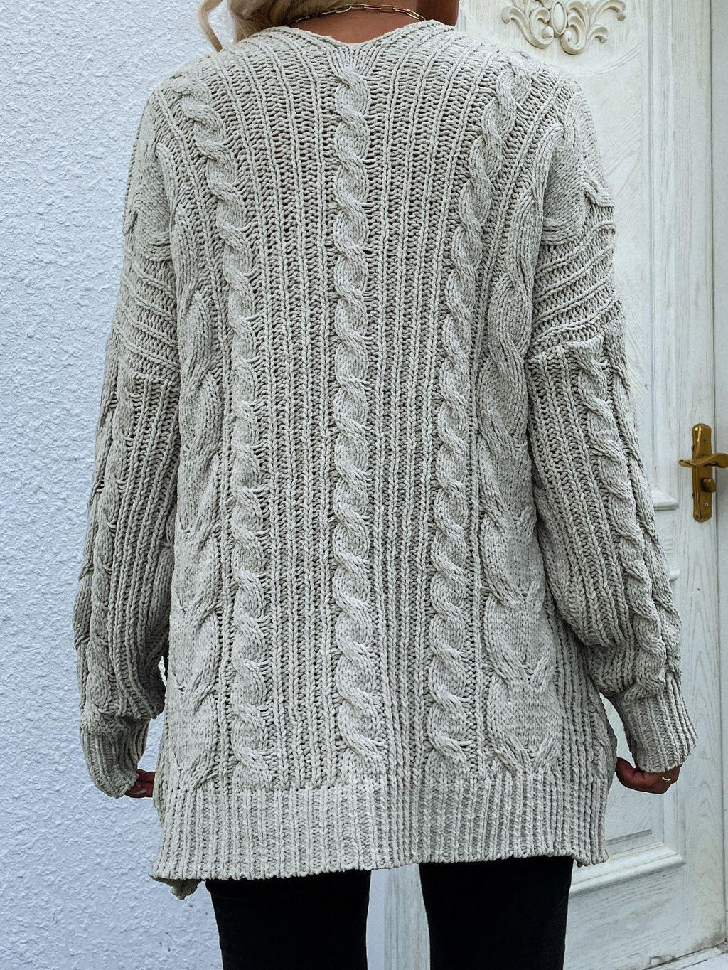 Hazel Blues® | Cable-Knit Open Front Cardigan with Front Pockets - Hazel Blues®