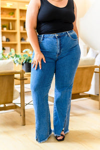 Hazel Blues® | Caitlin High Rise Split Hem Straight Jeans - Hazel Blues®