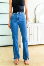 Hazel Blues® | Caitlin High Rise Split Hem Straight Jeans - Hazel Blues®