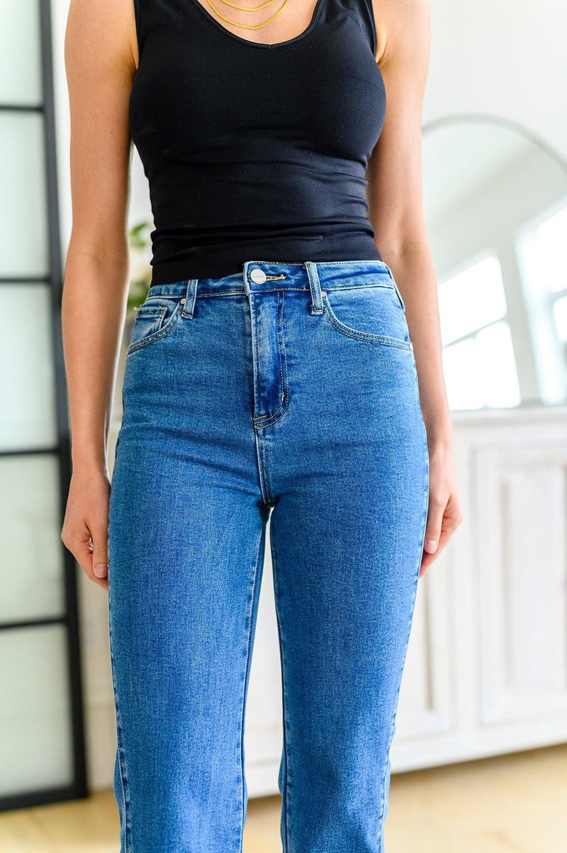 Hazel Blues® | Caitlin High Rise Split Hem Straight Jeans - Hazel Blues®