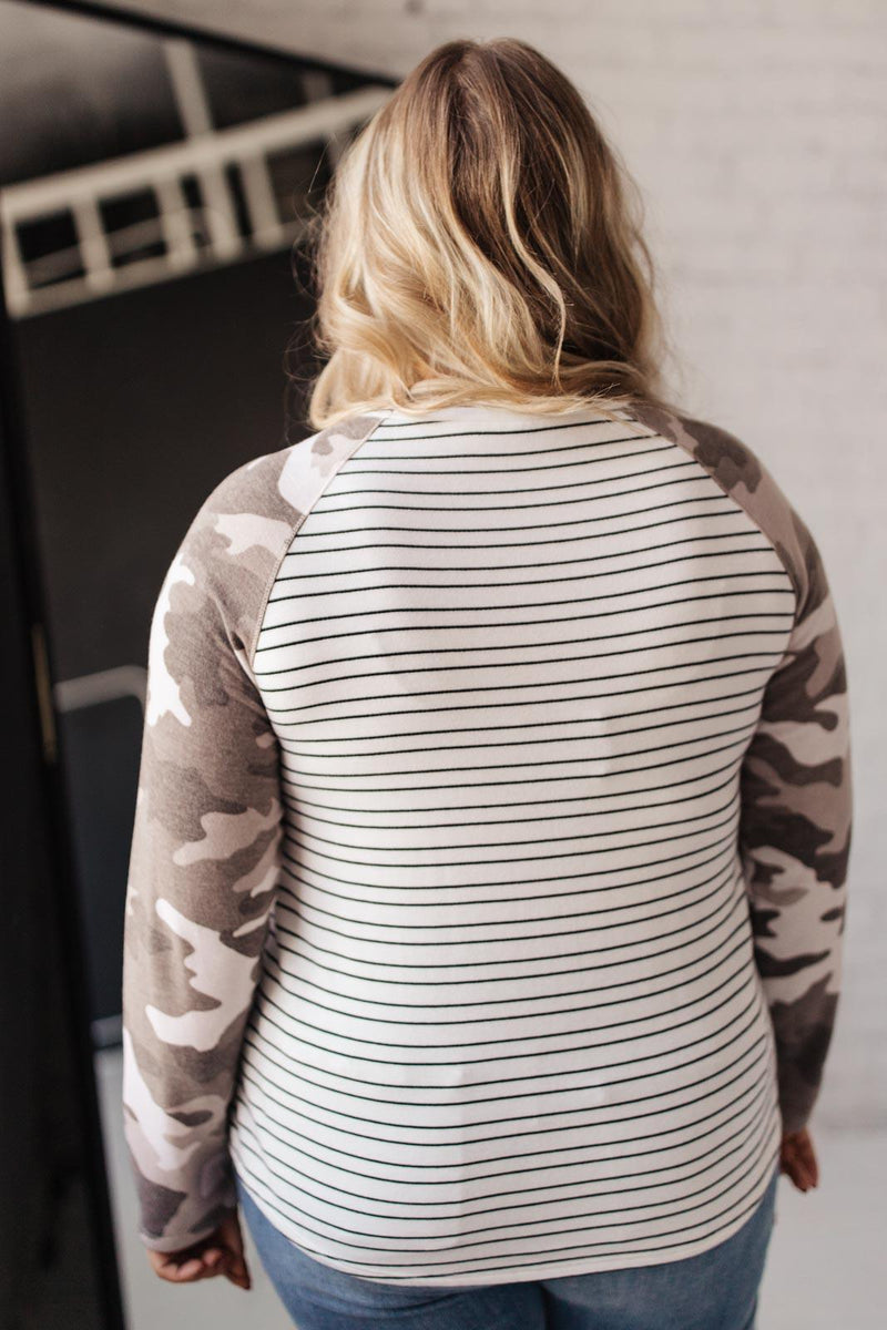 Hazel Blues® | Camo & Stripes Raglan Top - Hazel Blues®