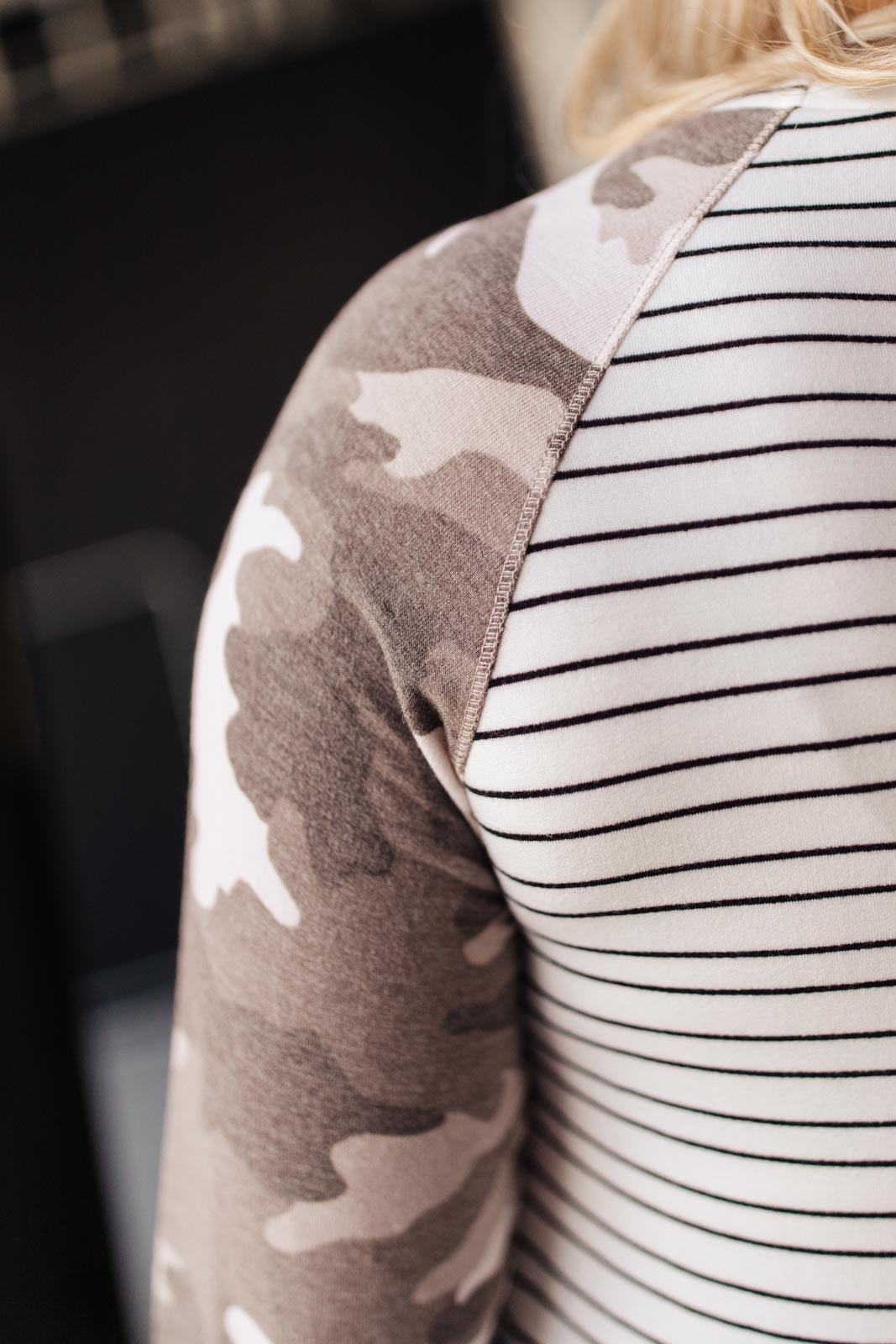 Hazel Blues® | Camo & Stripes Raglan Top - Hazel Blues®