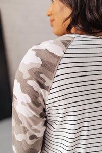 Hazel Blues® | Camo & Stripes Raglan Top - Hazel Blues®