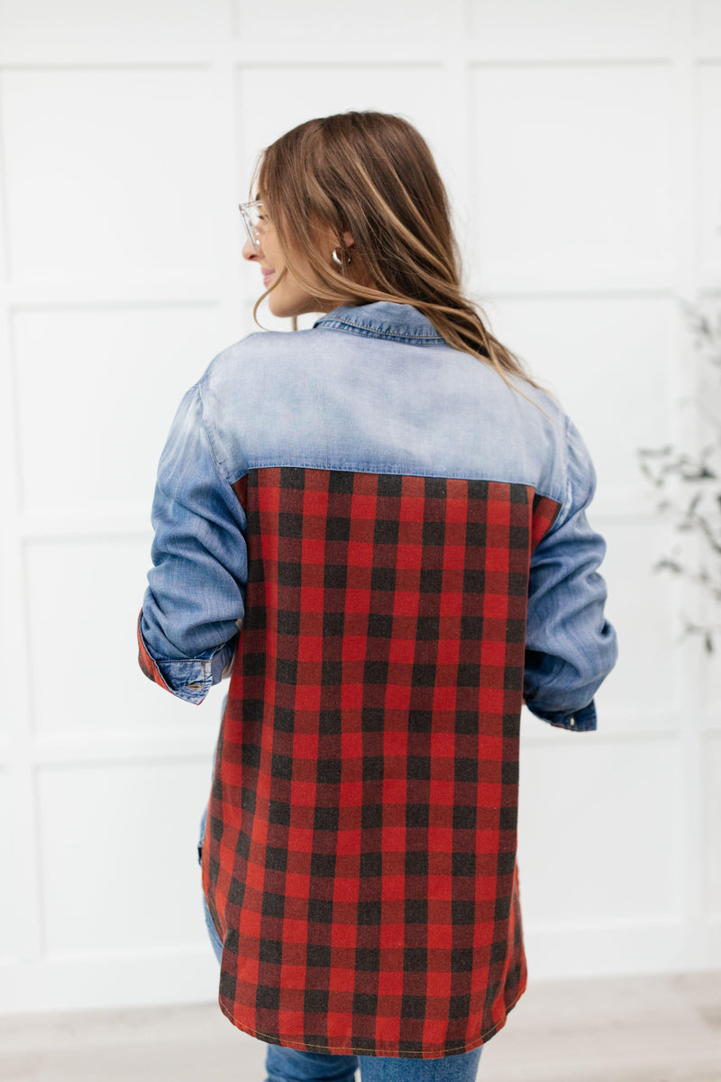 Hazel Blues® | Checkered Denim Patch Shirt - Hazel Blues®