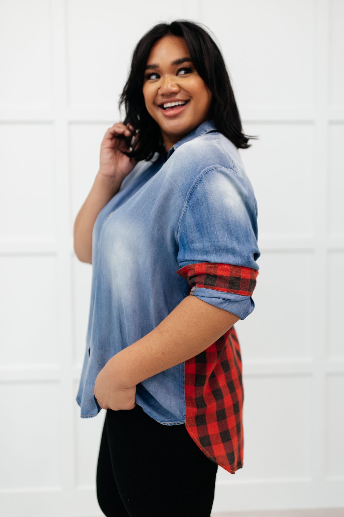 Hazel Blues® | Checkered Denim Patch Shirt - Hazel Blues®