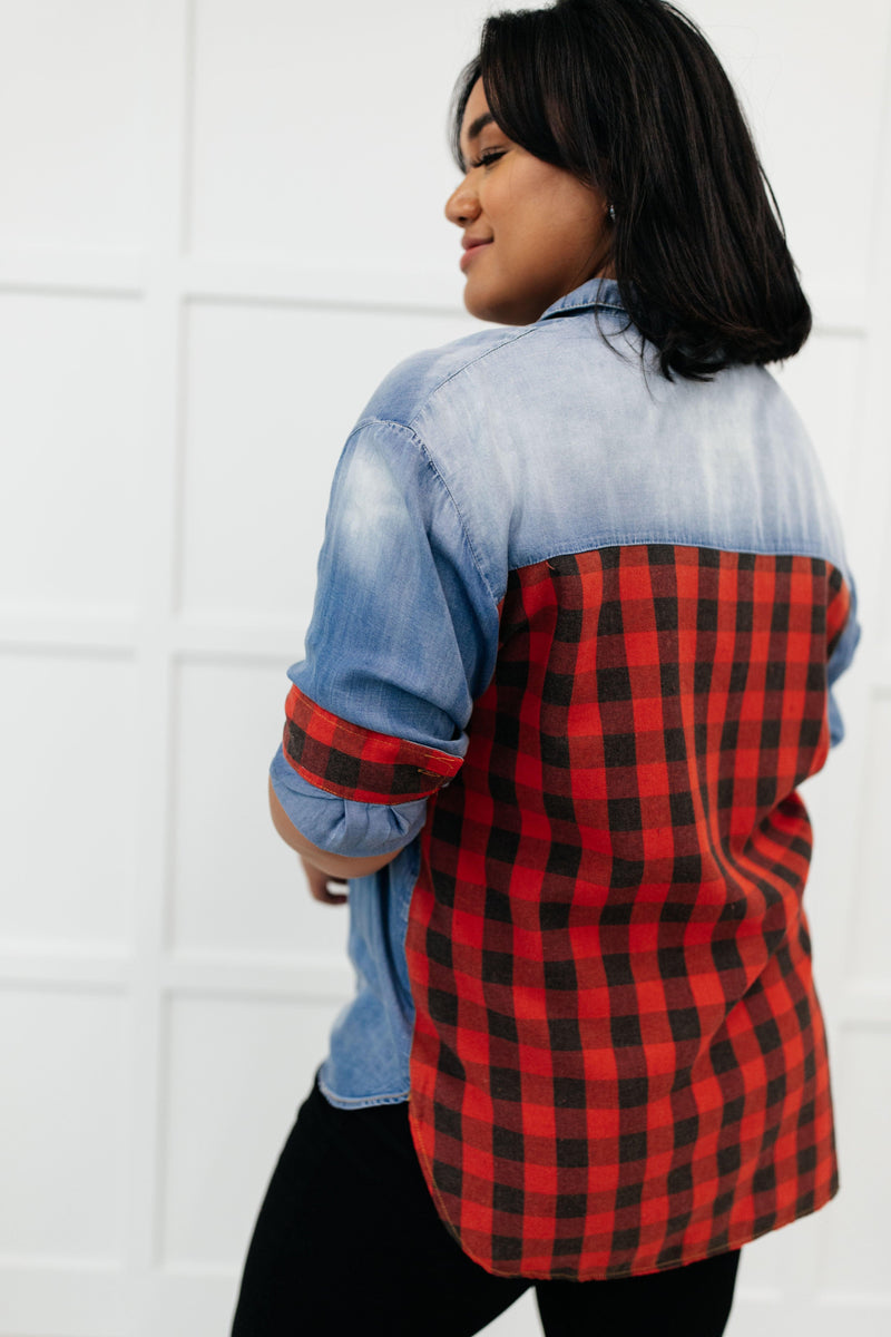 Hazel Blues® | Checkered Denim Patch Shirt - Hazel Blues®