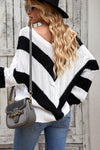 Hazel Blues® | Chevron Cable-Knit V-Neck Tunic Sweater - Hazel Blues®