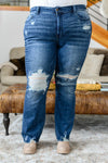 Hazel Blues® | Christine High Contrast Slim Bootcut Destroyed Jeans - Hazel Blues®