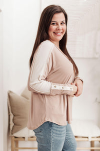 Hazel Blues® | Coffee Date V Neck Top In Taupe - Hazel Blues®