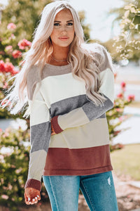 Hazel Blues® | Color Block Drop Shoulder Round Neck Sweater - Hazel Blues®