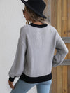Hazel Blues® | Contrast Trim Drop Shoulder Pullover Sweater - Hazel Blues®